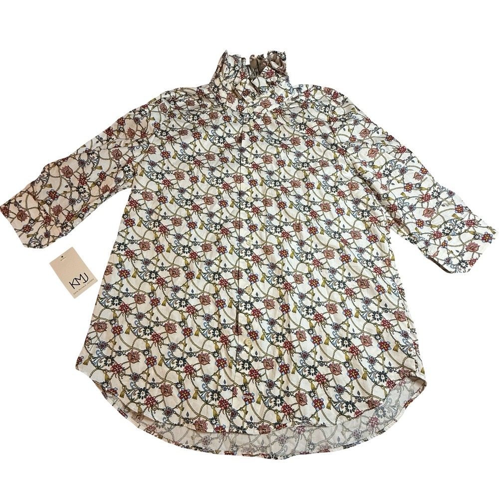 KMJ Kate McHale Jensen Eton Reimagined Floral Ruffle Neck Blouse Medium NEW